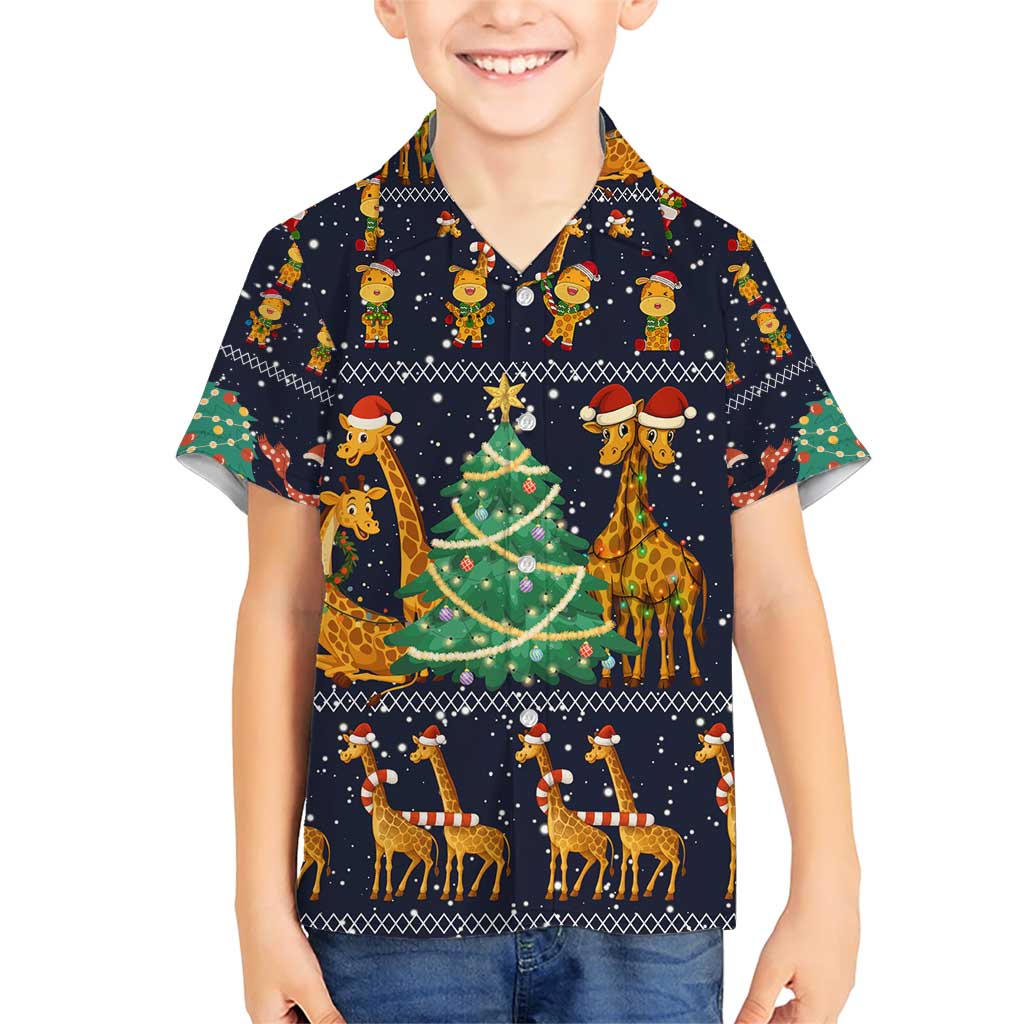 Love Giraffe Christmas Family Matching Short Sleeve Bodycon Dress and Hawaiian Shirt Xmas Holiday Patterns - Wonder Print Shop
