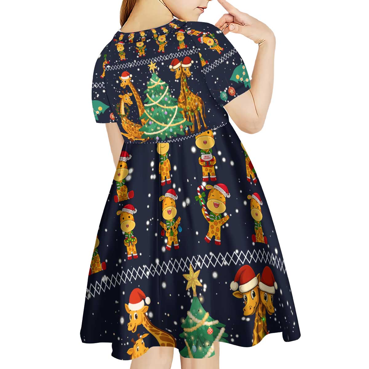 Love Giraffe Christmas Kid Short Sleeve Dress Xmas Holiday Patterns - Wonder Print Shop