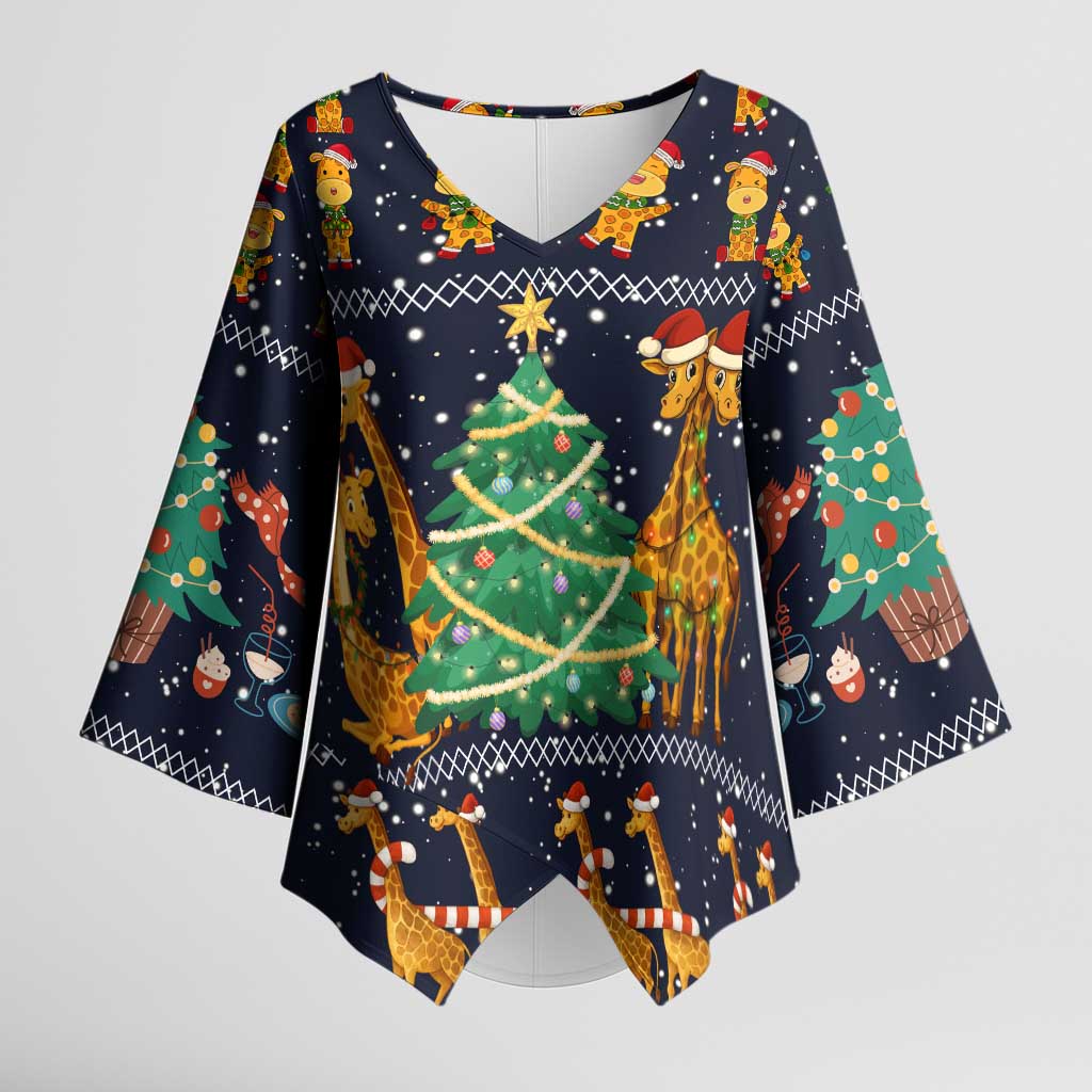 Love Giraffe Christmas Kimono Sleeve Blouse Xmas Holiday Patterns - Wonder Print Shop