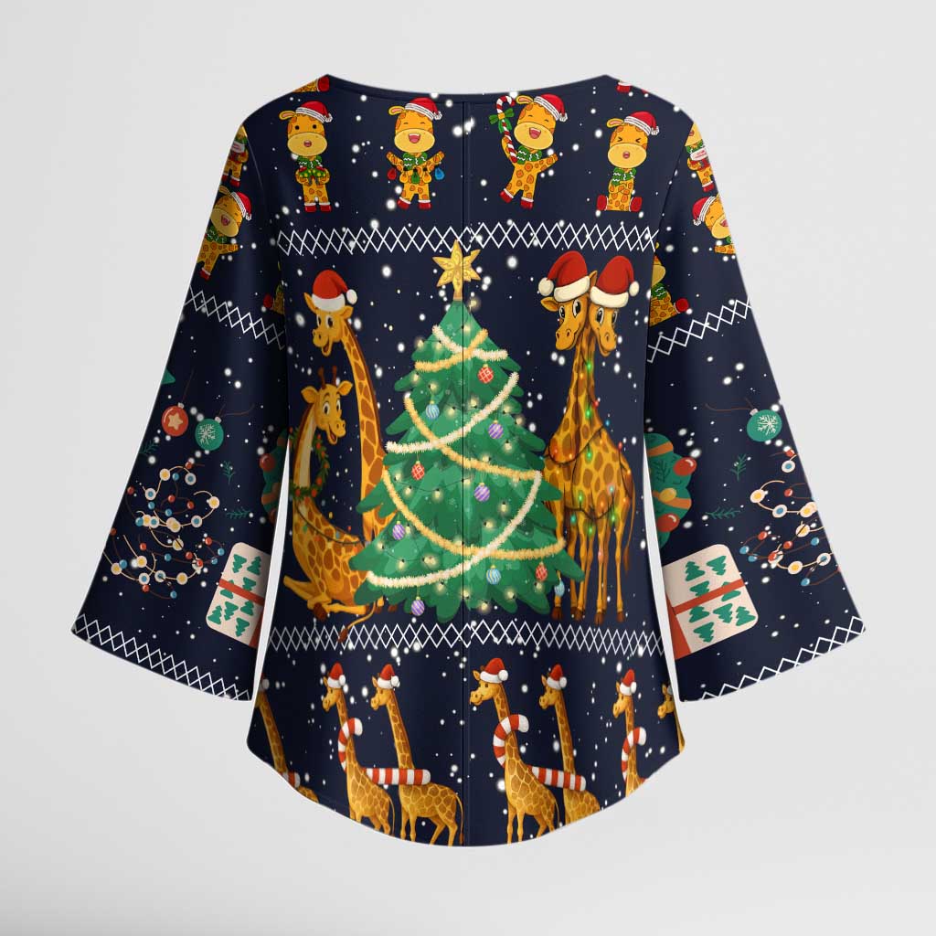 Love Giraffe Christmas Kimono Sleeve Blouse Xmas Holiday Patterns - Wonder Print Shop