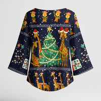 Love Giraffe Christmas Kimono Sleeve Blouse Xmas Holiday Patterns - Wonder Print Shop