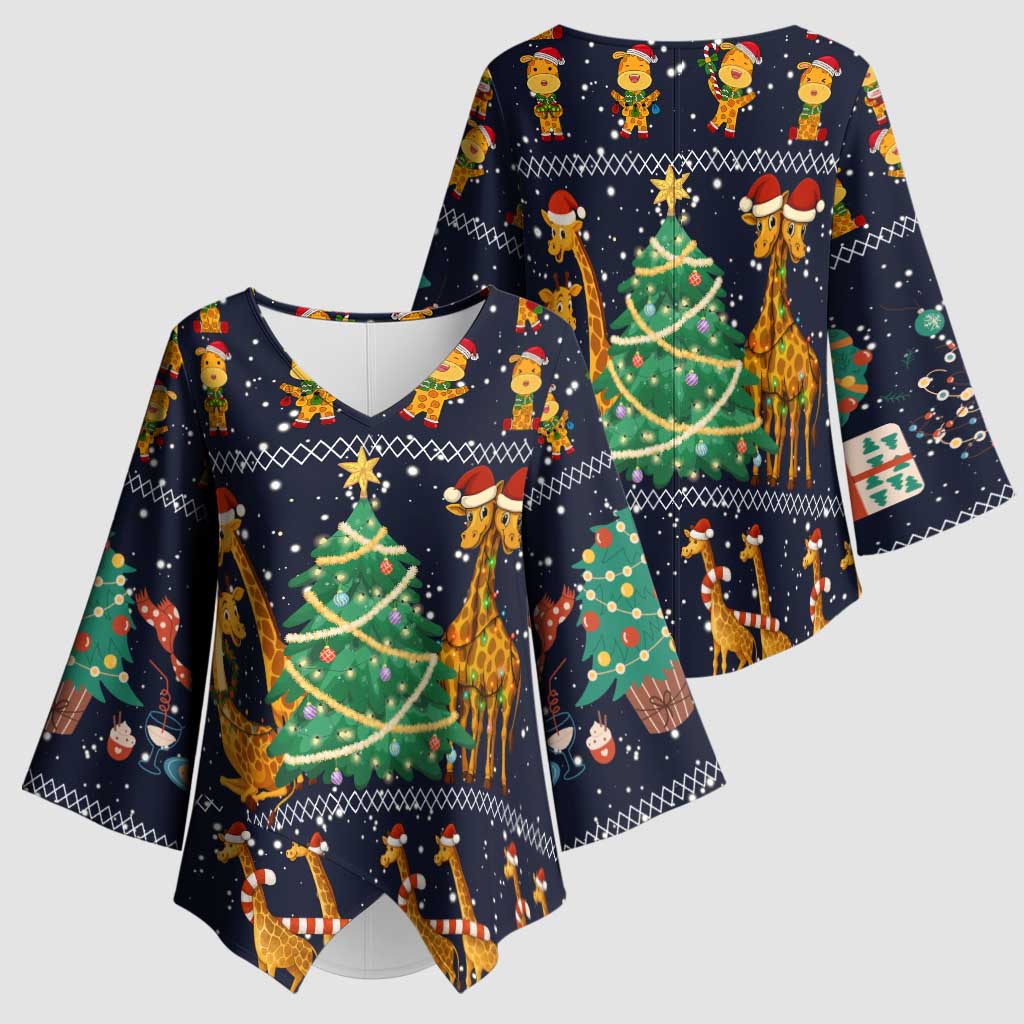Love Giraffe Christmas Kimono Sleeve Blouse Xmas Holiday Patterns - Wonder Print Shop