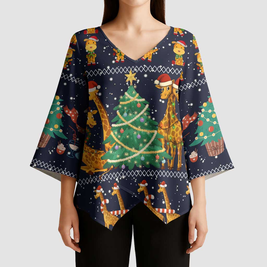 Love Giraffe Christmas Kimono Sleeve Blouse Xmas Holiday Patterns - Wonder Print Shop