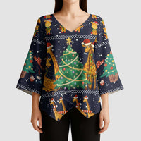 Love Giraffe Christmas Kimono Sleeve Blouse Xmas Holiday Patterns - Wonder Print Shop