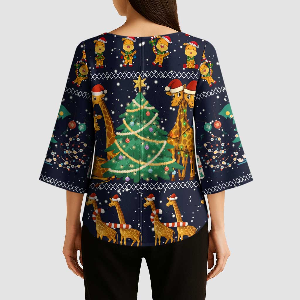 Love Giraffe Christmas Kimono Sleeve Blouse Xmas Holiday Patterns - Wonder Print Shop