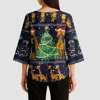 Love Giraffe Christmas Kimono Sleeve Blouse Xmas Holiday Patterns - Wonder Print Shop