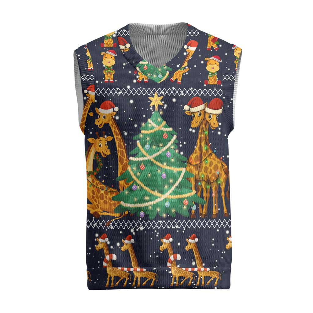 Love Giraffe Christmas Knitted V-Neck Vest Xmas Holiday Patterns - Wonder Print Shop