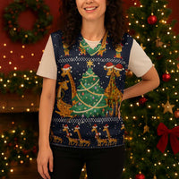Love Giraffe Christmas Knitted V-Neck Vest Xmas Holiday Patterns - Wonder Print Shop