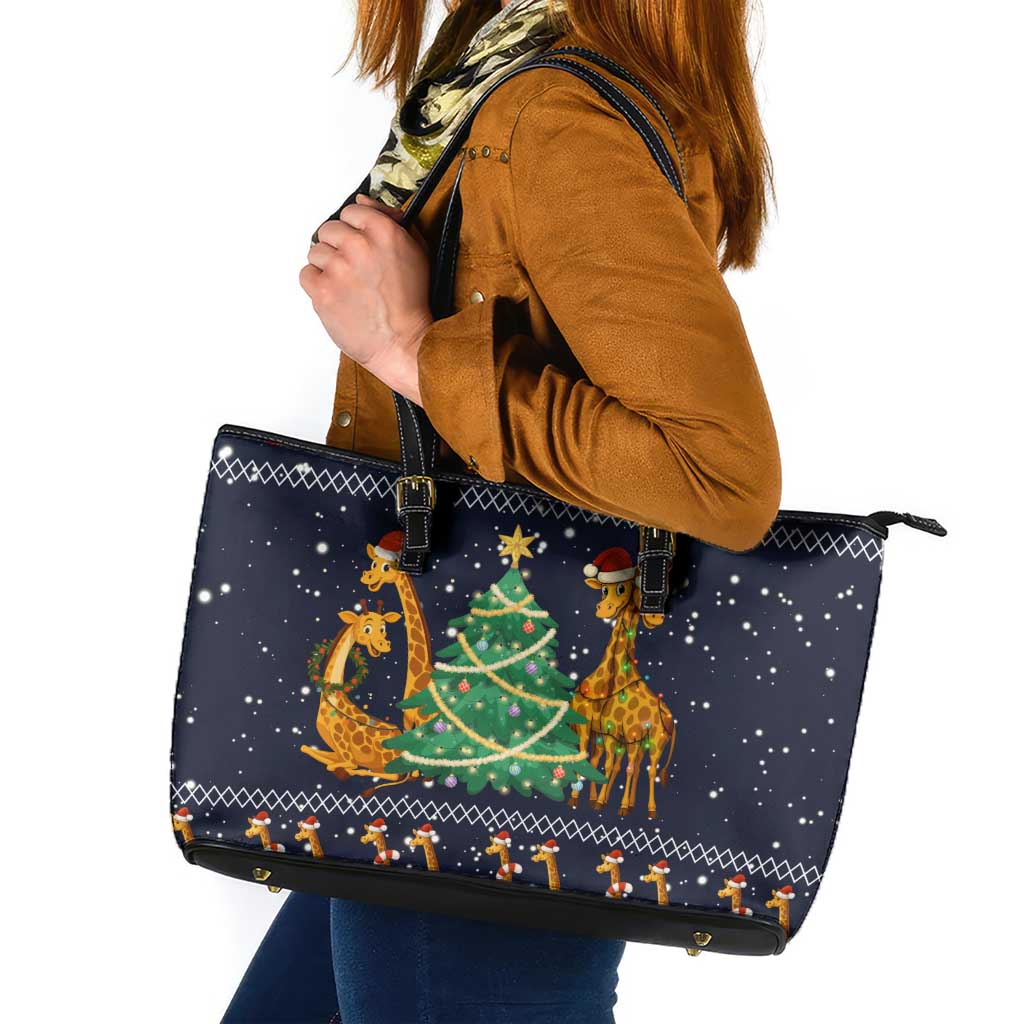 Love Giraffe Christmas Leather Tote Bag Xmas Holiday Patterns - Wonder Print Shop
