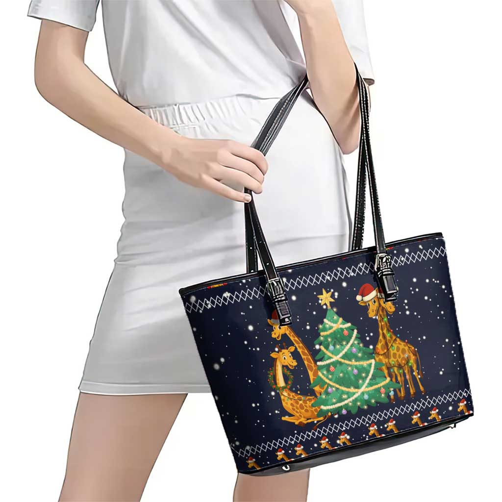 Love Giraffe Christmas Leather Tote Bag Xmas Holiday Patterns - Wonder Print Shop