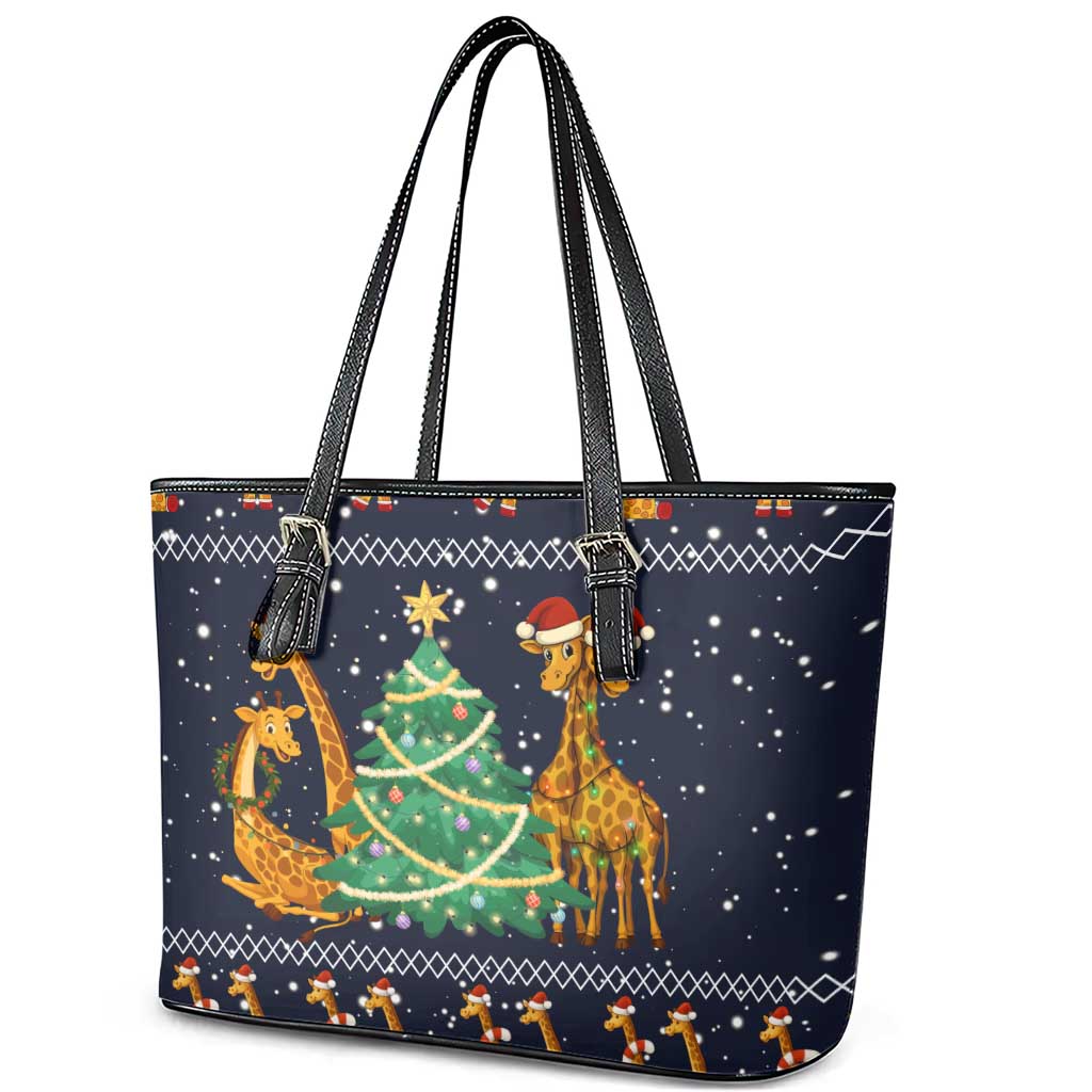 Love Giraffe Christmas Leather Tote Bag Xmas Holiday Patterns - Wonder Print Shop