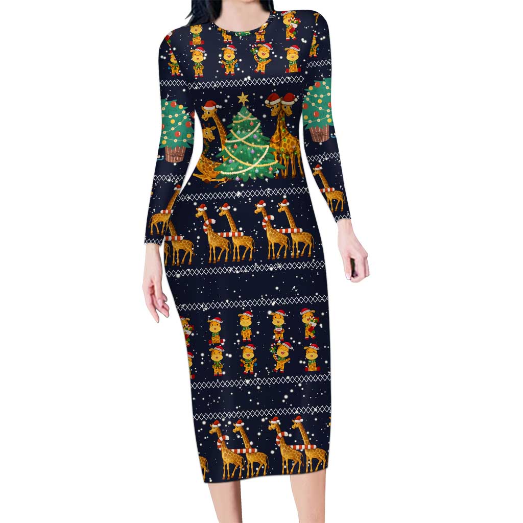 Love Giraffe Christmas Long Sleeve Bodycon Dress Xmas Holiday Patterns - Wonder Print Shop