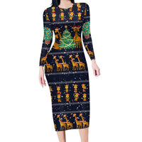 Love Giraffe Christmas Long Sleeve Bodycon Dress Xmas Holiday Patterns - Wonder Print Shop