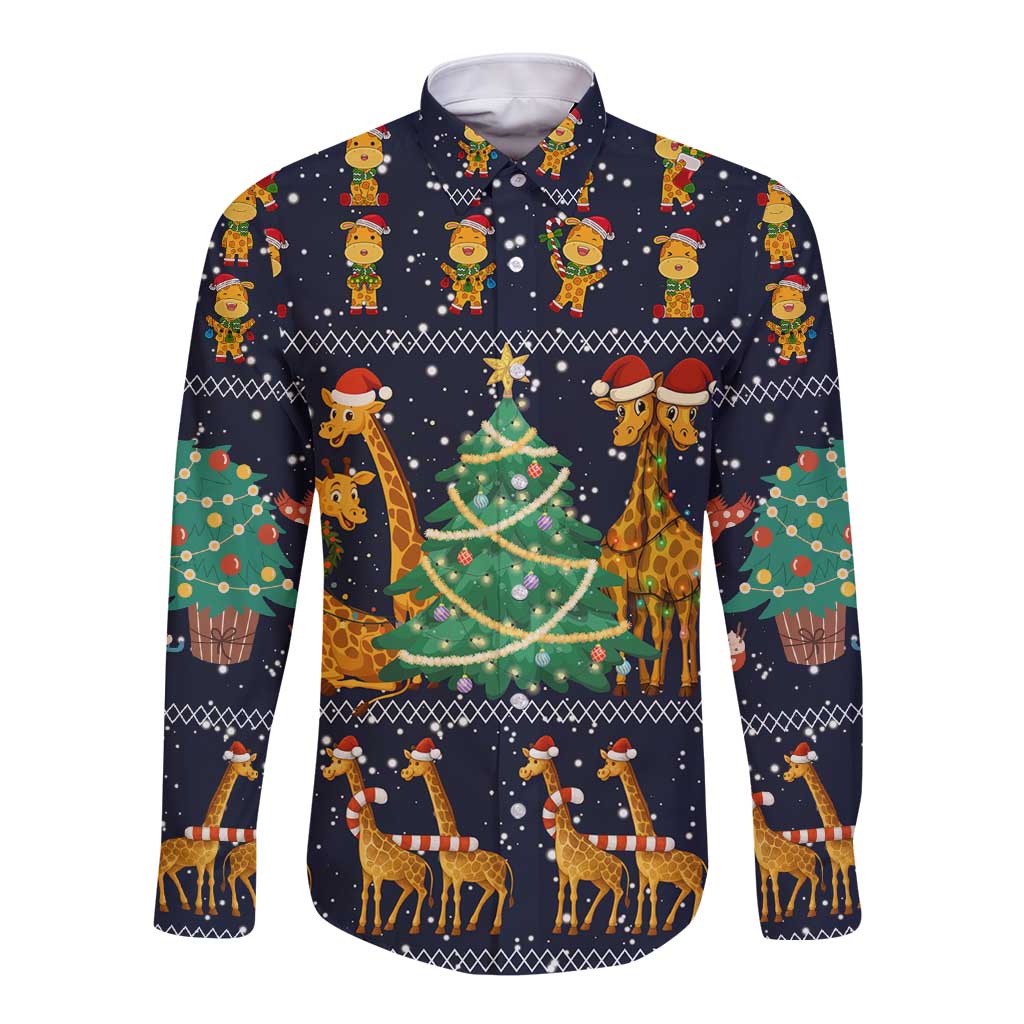 Love Giraffe Christmas Long Sleeve Button Shirt Xmas Holiday Patterns - Wonder Print Shop