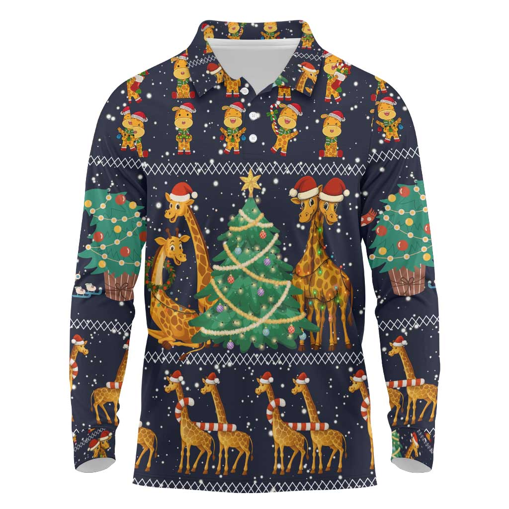 Love Giraffe Christmas Long Sleeve Polo Shirt Xmas Holiday Patterns - Wonder Print Shop