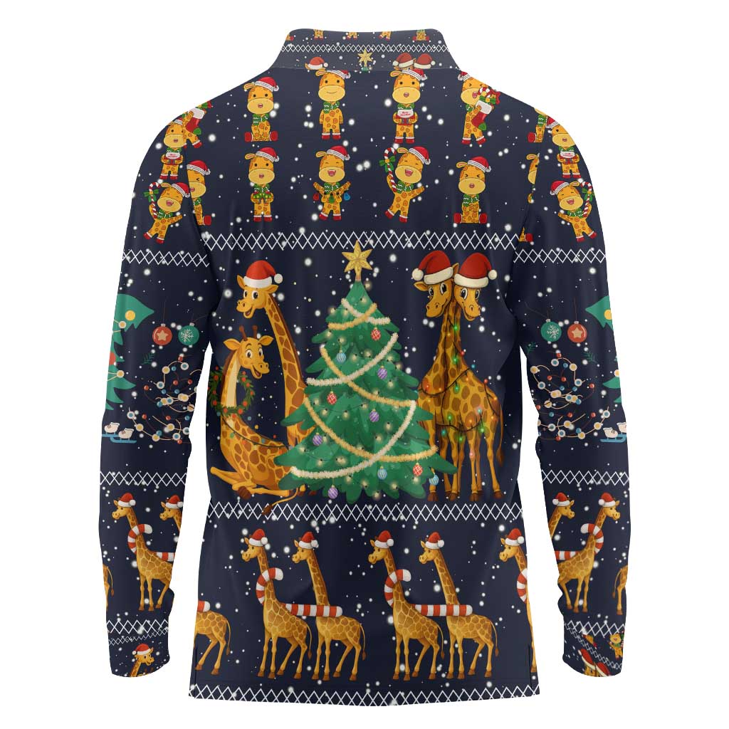 Love Giraffe Christmas Long Sleeve Polo Shirt Xmas Holiday Patterns - Wonder Print Shop