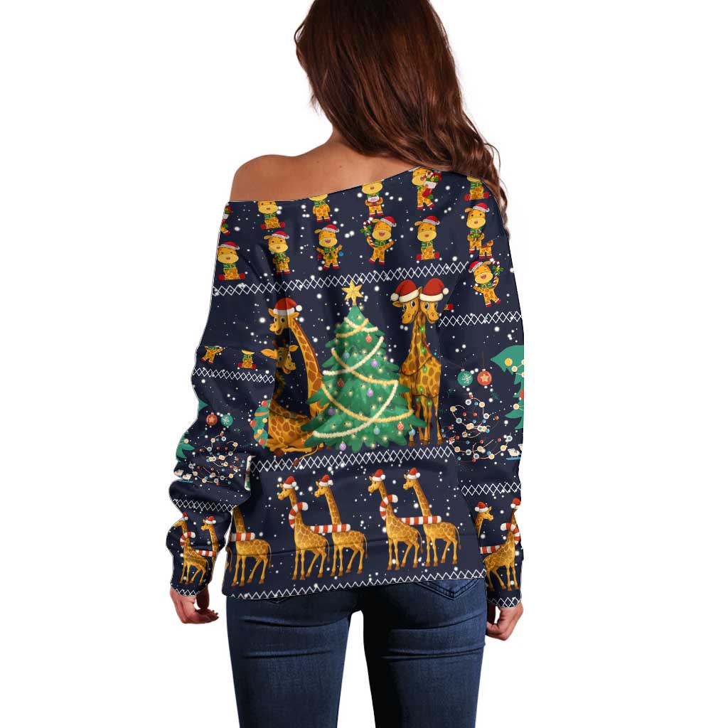 Love Giraffe Christmas Off Shoulder Sweater Xmas Holiday Patterns - Wonder Print Shop