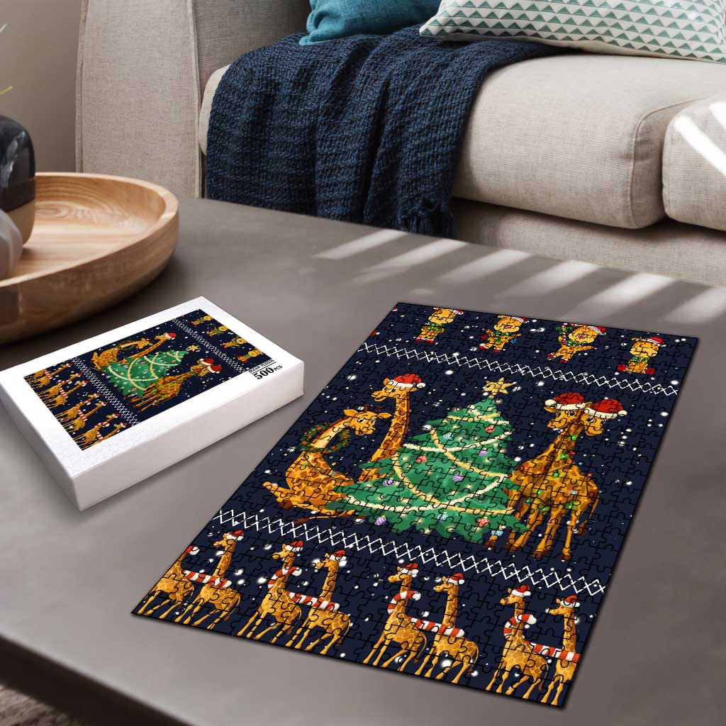 Love Giraffe Christmas Puzzle Xmas Holiday Patterns - Wonder Print Shop