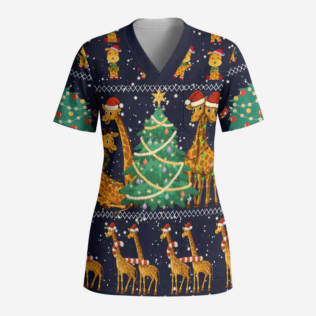 Love Giraffe Christmas Scrub Top Xmas Holiday Patterns - Wonder Print Shop