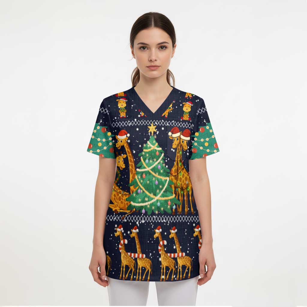 Love Giraffe Christmas Scrub Top Xmas Holiday Patterns - Wonder Print Shop