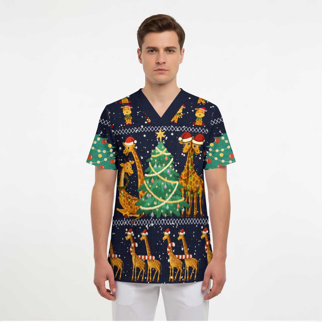 Love Giraffe Christmas Scrub Top Xmas Holiday Patterns - Wonder Print Shop