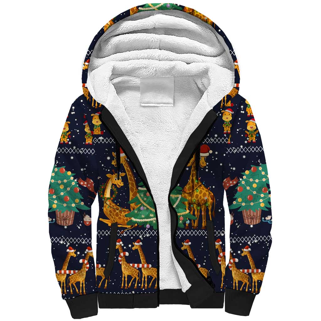 Love Giraffe Christmas Sherpa Hoodie Xmas Holiday Patterns - Wonder Print Shop