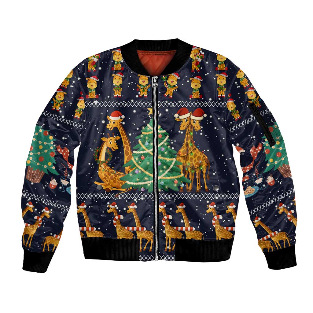 Love Giraffe Christmas Sleeve Zip Bomber Jacket Xmas Holiday Patterns - Wonder Print Shop