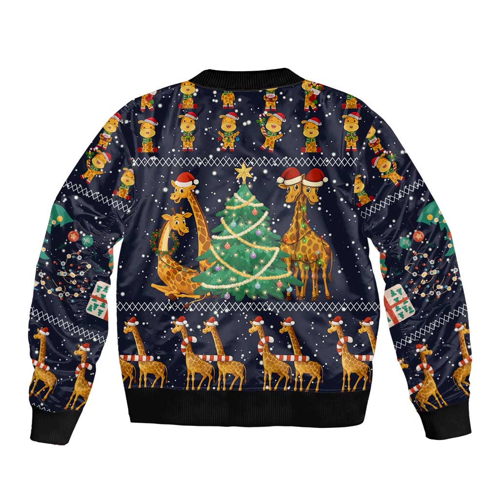 Love Giraffe Christmas Sleeve Zip Bomber Jacket Xmas Holiday Patterns - Wonder Print Shop