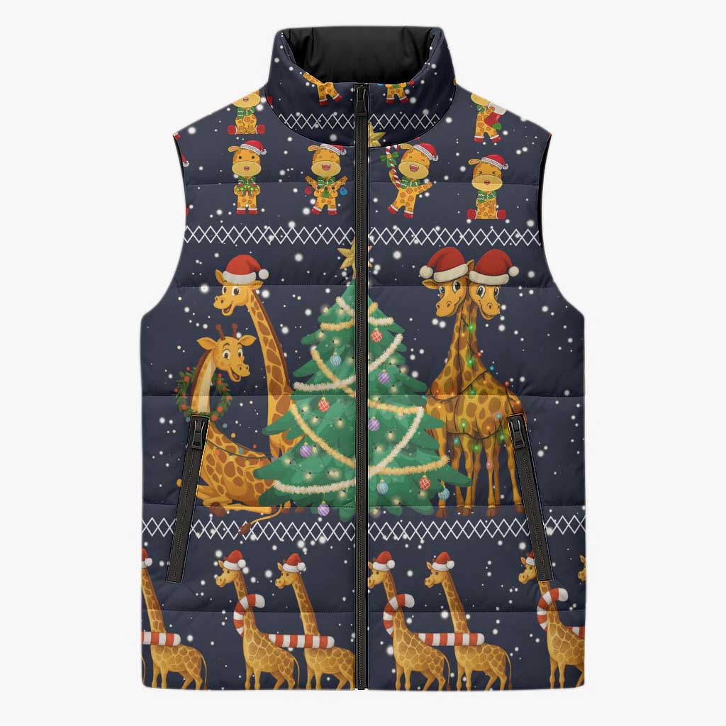 Love Giraffe Christmas Sleeveless Puffer Jacket Xmas Holiday Patterns - Wonder Print Shop
