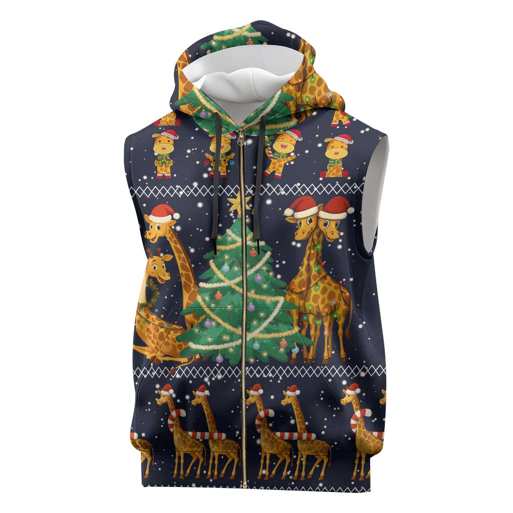Love Giraffe Christmas Sleeveless Zip Hoodie Xmas Holiday Patterns - Wonder Print Shop