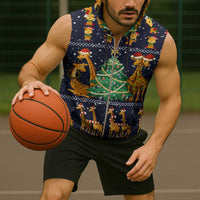 Love Giraffe Christmas Sleeveless Zip Hoodie Xmas Holiday Patterns - Wonder Print Shop