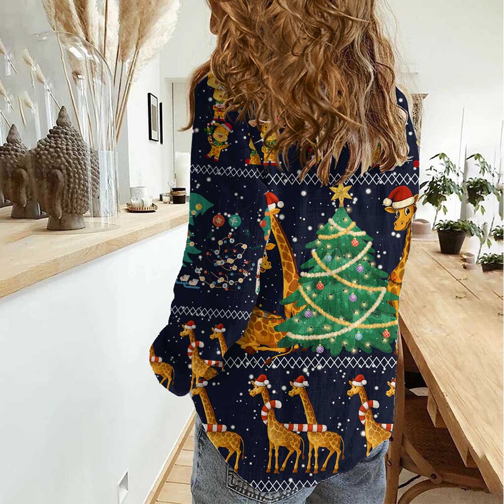 Love Giraffe Christmas Women Casual Shirt Xmas Holiday Patterns - Wonder Print Shop
