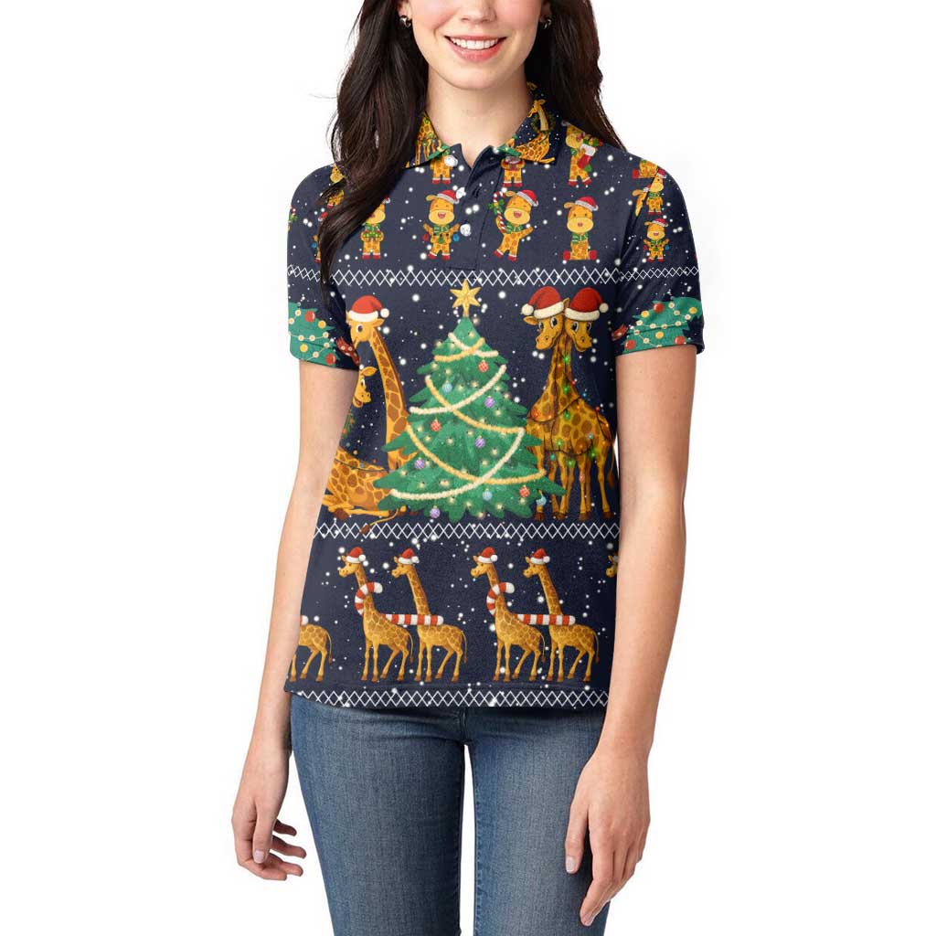 Love Giraffe Christmas Women Polo Shirt Xmas Holiday Patterns - Wonder Print Shop