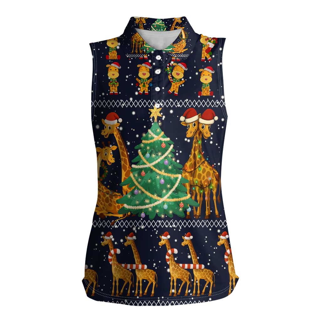 Love Giraffe Christmas Women Sleeveless Polo Shirt Xmas Holiday Patterns - Wonder Print Shop