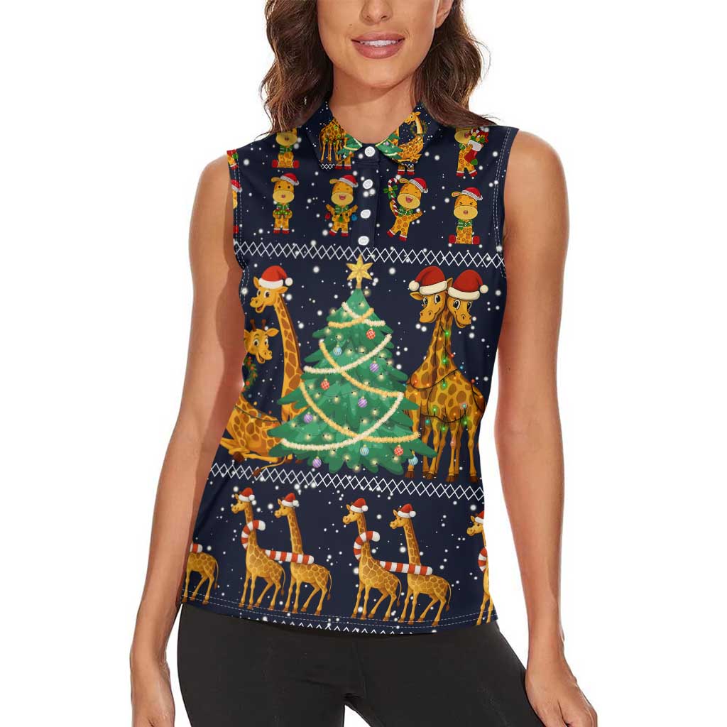 Love Giraffe Christmas Women Sleeveless Polo Shirt Xmas Holiday Patterns - Wonder Print Shop