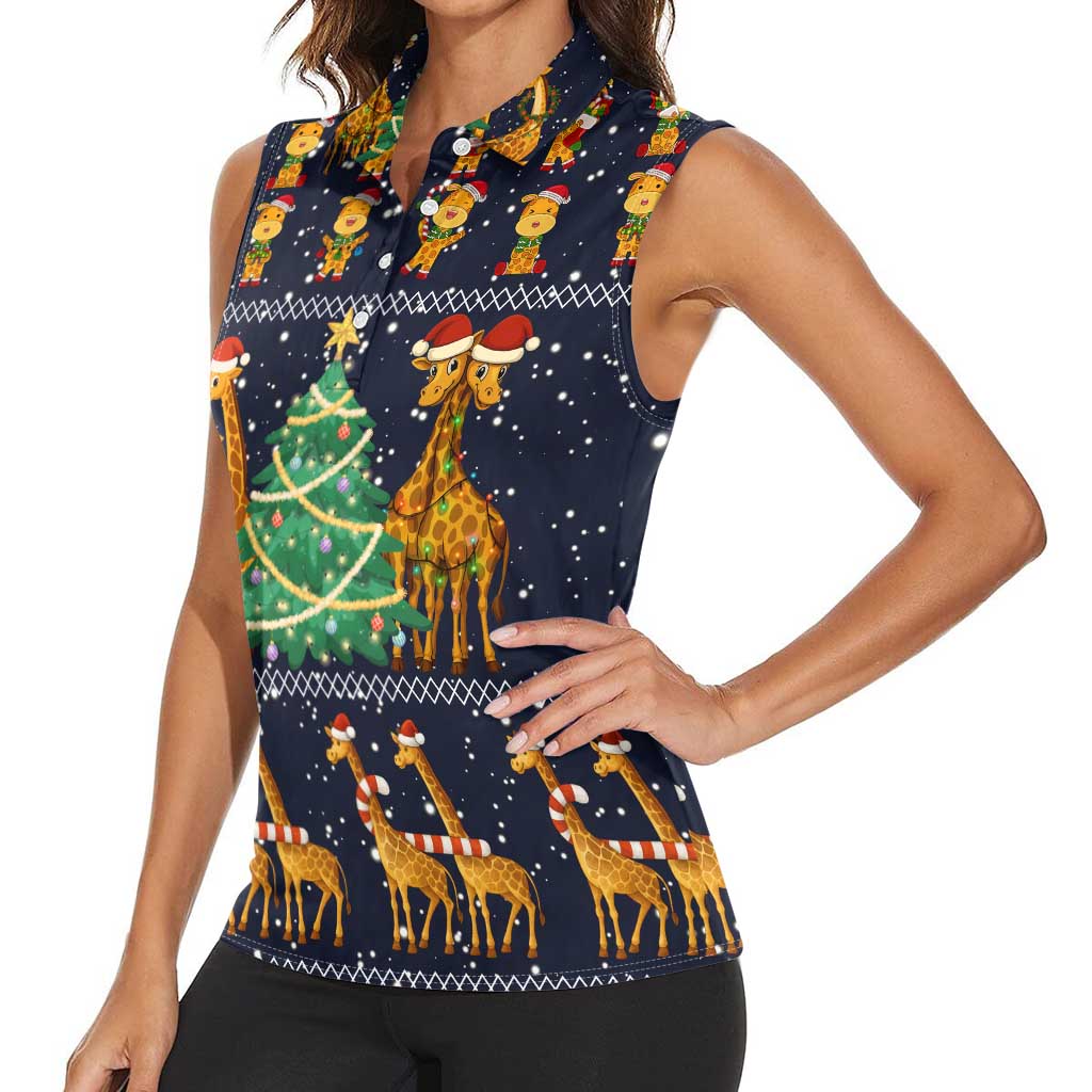 Love Giraffe Christmas Women Sleeveless Polo Shirt Xmas Holiday Patterns - Wonder Print Shop