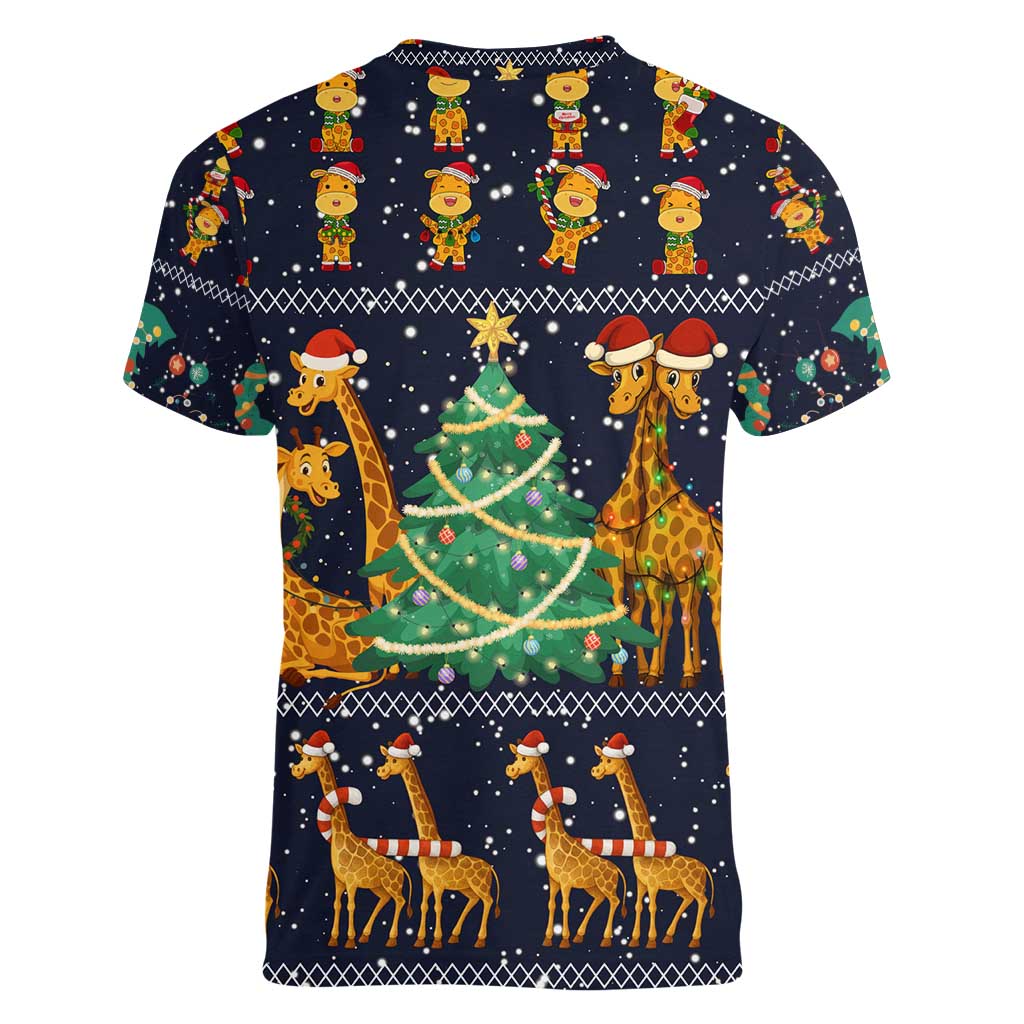 Love Giraffe Christmas Women V-Neck T-Shirt Xmas Holiday Patterns - Wonder Print Shop