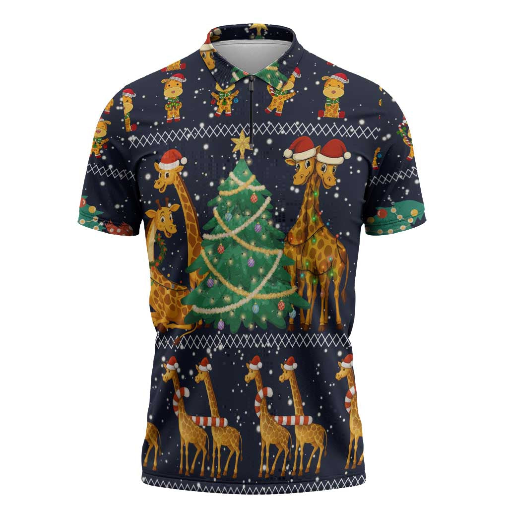 Love Giraffe Christmas Zipper Polo Shirt Xmas Holiday Patterns - Wonder Print Shop