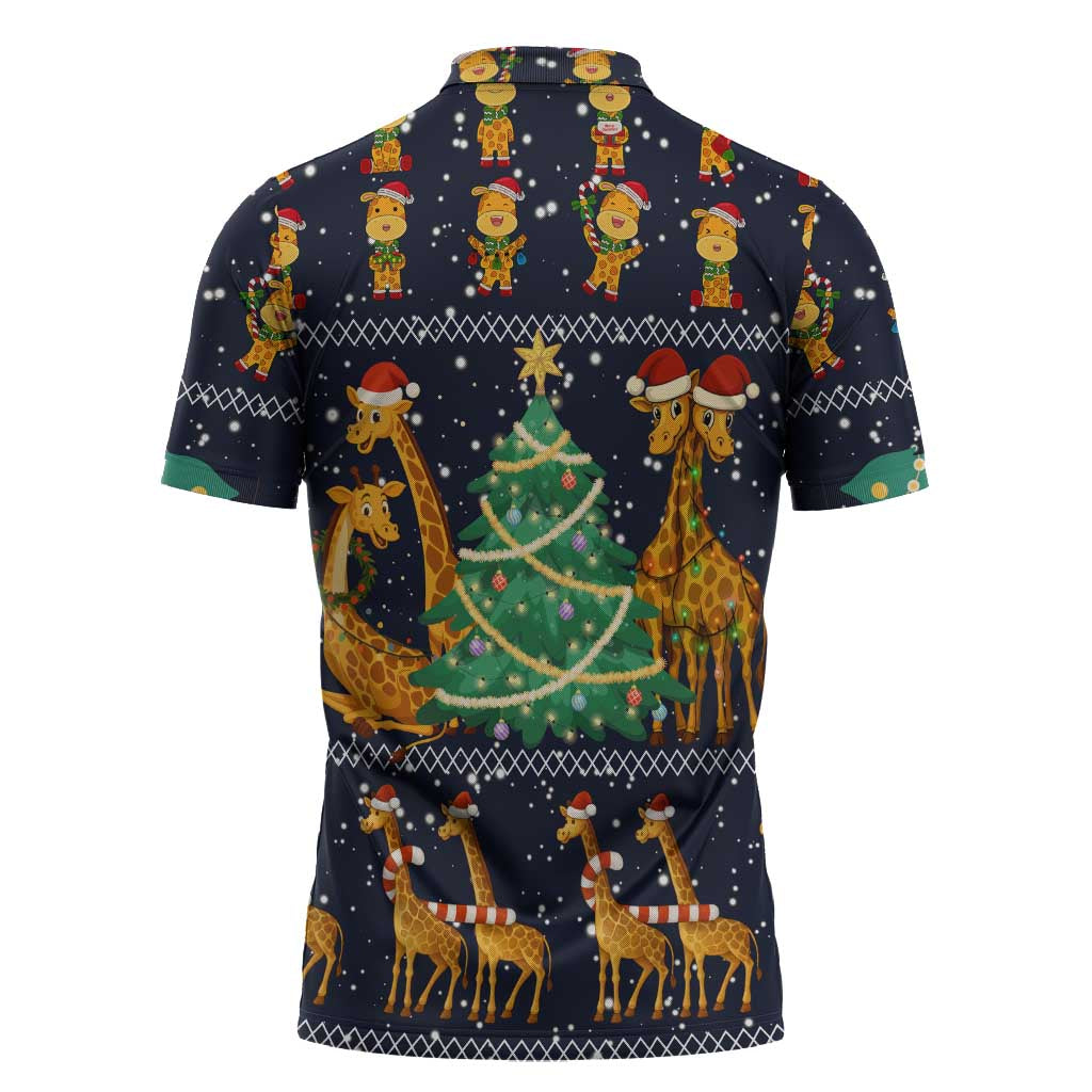 Love Giraffe Christmas Zipper Polo Shirt Xmas Holiday Patterns - Wonder Print Shop
