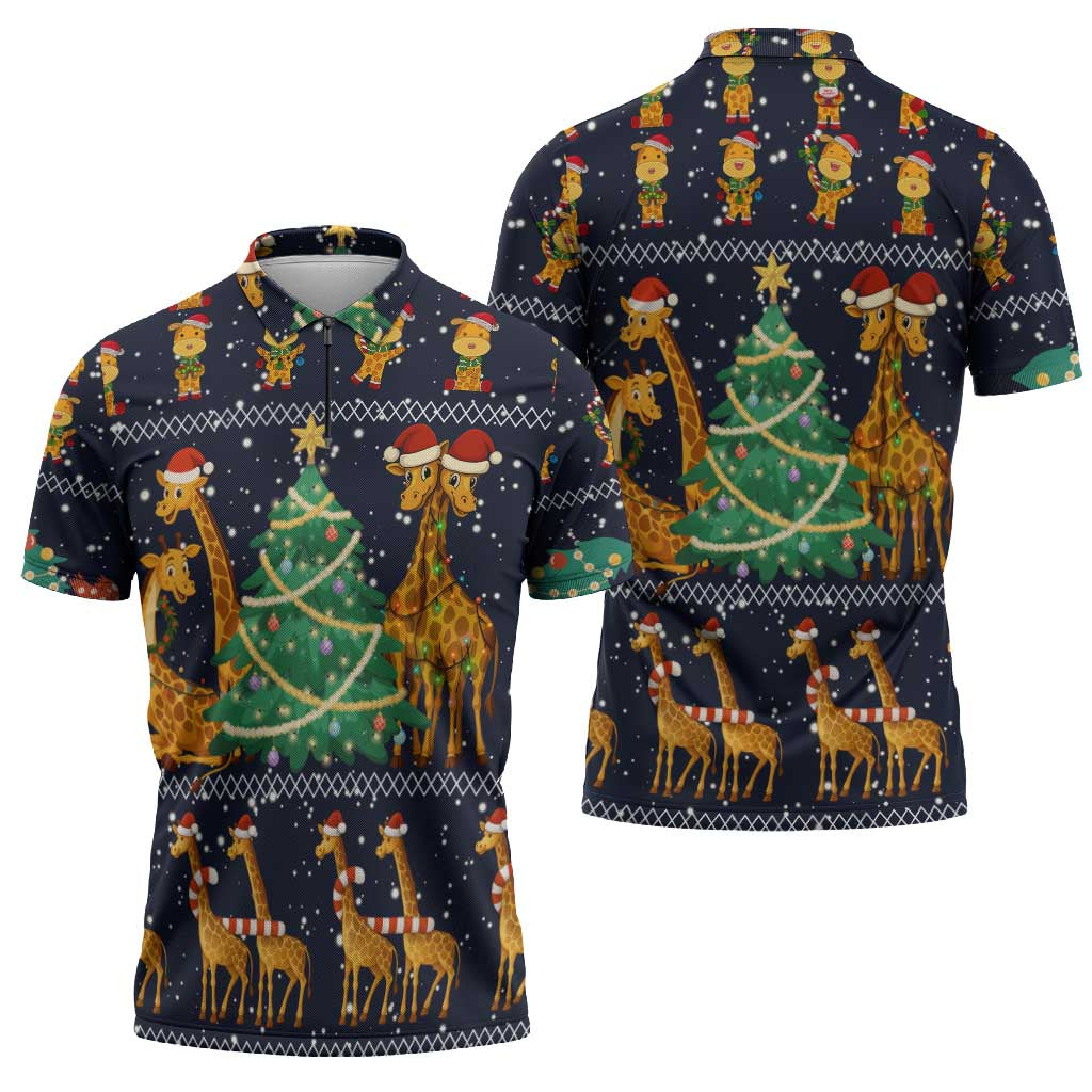 Love Giraffe Christmas Zipper Polo Shirt Xmas Holiday Patterns - Wonder Print Shop
