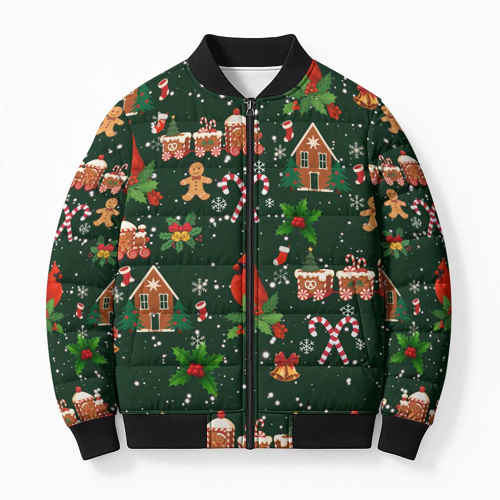 Love Cardinal Xmas Christmas Bomber Puffer Jacket Xmas Holiday Patterns - Wonder Print Shop