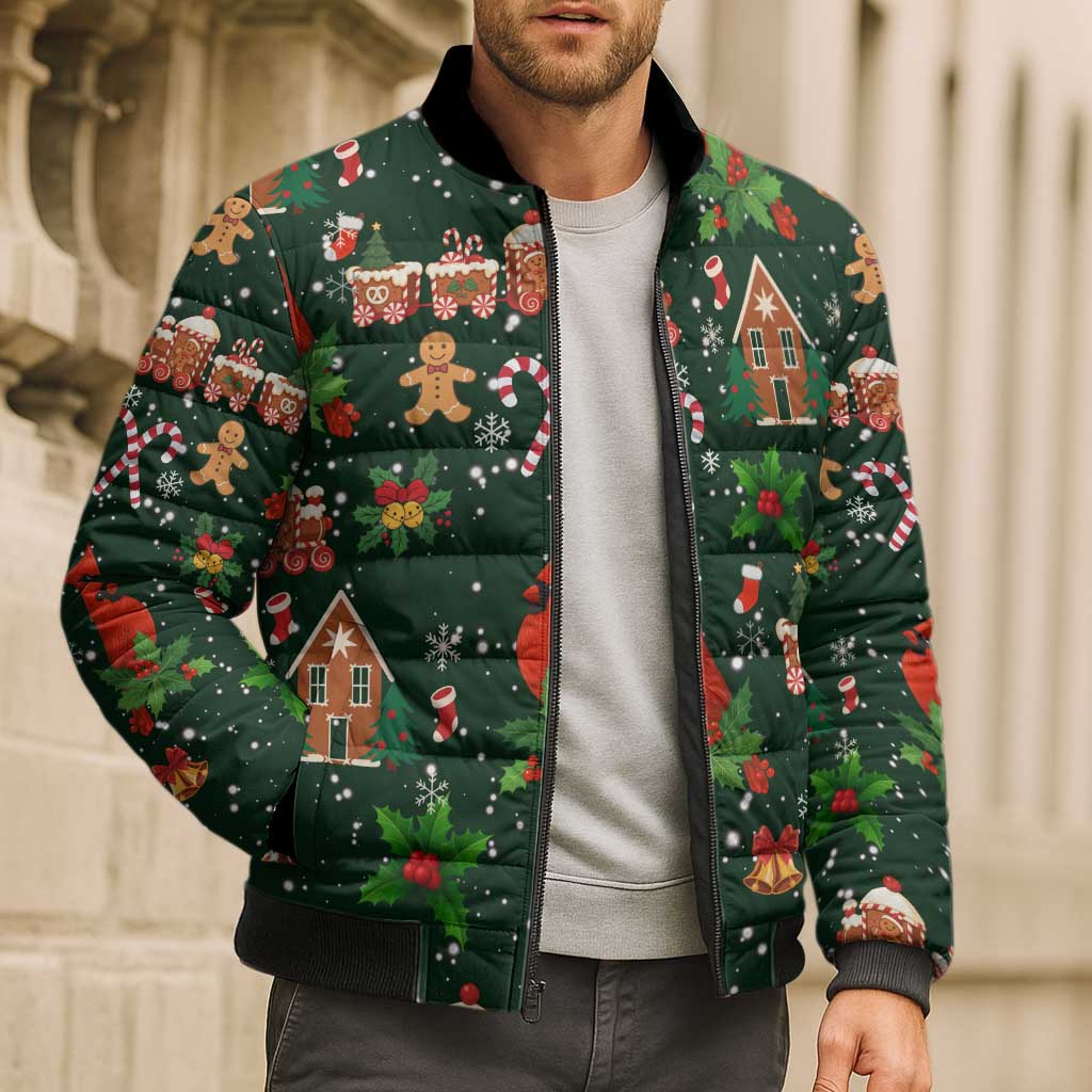 Love Cardinal Xmas Christmas Bomber Puffer Jacket Xmas Holiday Patterns - Wonder Print Shop