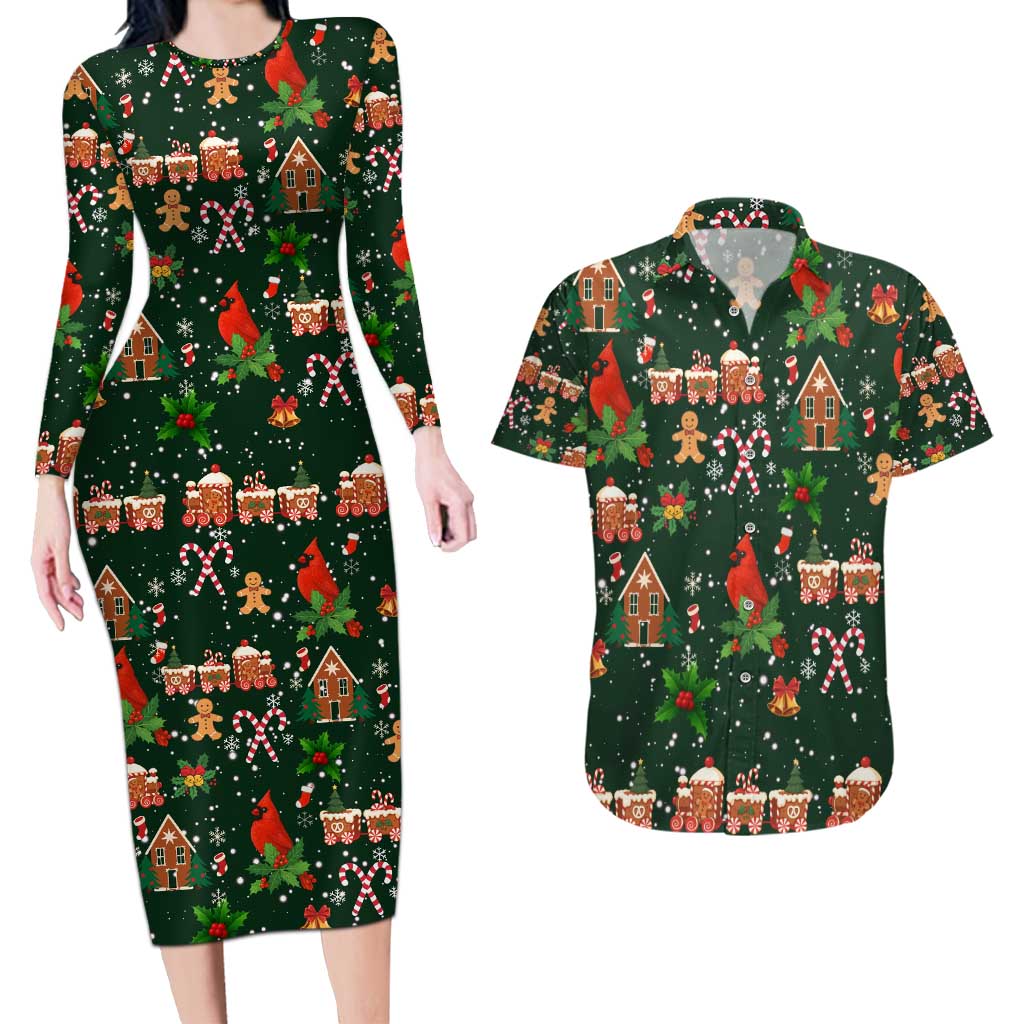 Love Cardinal Xmas Christmas Couples Matching Long Sleeve Bodycon Dress and Hawaiian Shirt Xmas Holiday Patterns - Wonder Print Shop