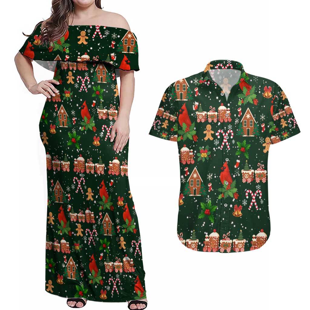 Love Cardinal Xmas Christmas Couples Matching Off Shoulder Maxi Dress and Hawaiian Shirt Xmas Holiday Patterns - Wonder Print Shop