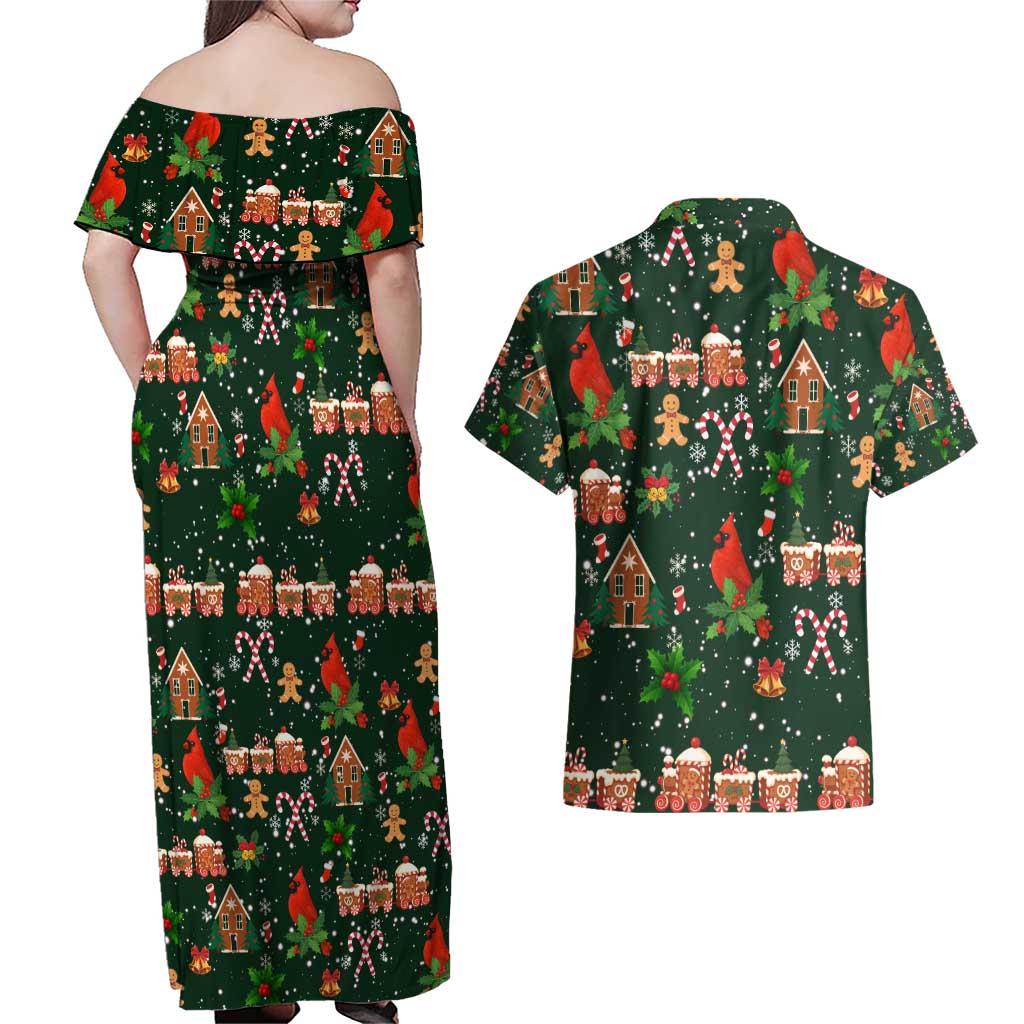 Love Cardinal Xmas Christmas Couples Matching Off Shoulder Maxi Dress and Hawaiian Shirt Xmas Holiday Patterns - Wonder Print Shop