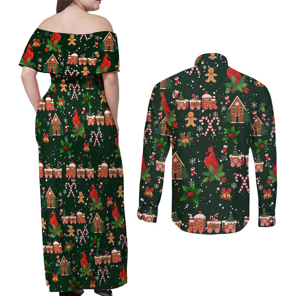 Love Cardinal Xmas Christmas Couples Matching Off Shoulder Maxi Dress and Long Sleeve Button Shirt Xmas Holiday Patterns - Wonder Print Shop