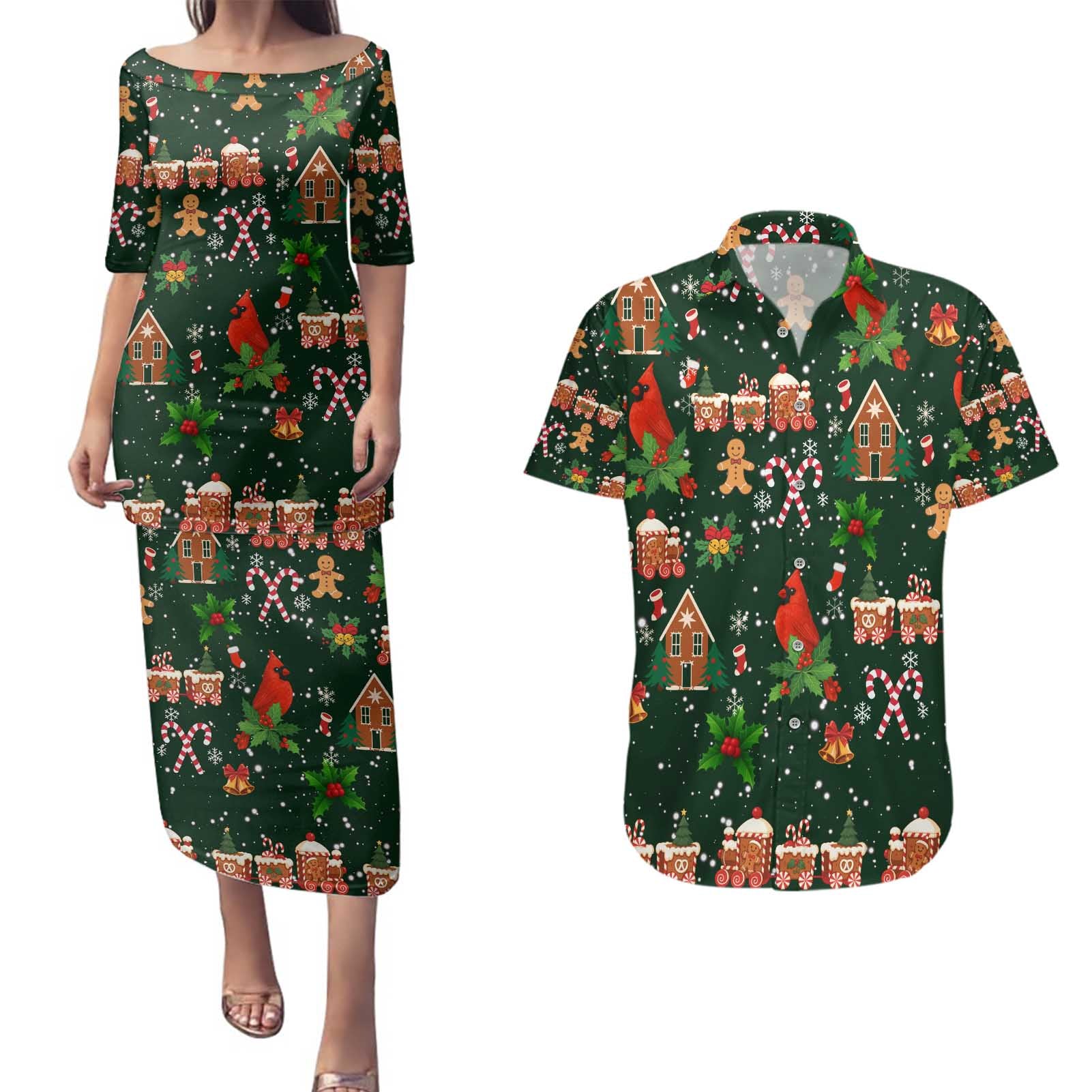 Love Cardinal Xmas Christmas Couples Matching Puletasi and Hawaiian Shirt Xmas Holiday Patterns - Wonder Print Shop