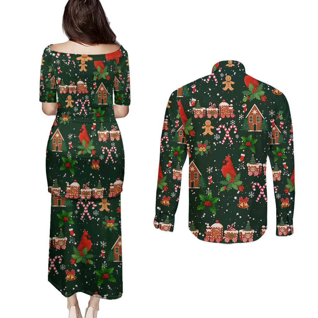 Love Cardinal Xmas Christmas Couples Matching Puletasi and Long Sleeve Button Shirt Xmas Holiday Patterns - Wonder Print Shop