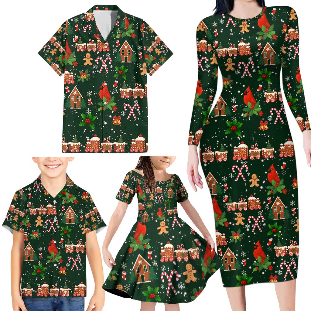 Love Cardinal Xmas Christmas Family Matching Long Sleeve Bodycon Dress and Hawaiian Shirt Xmas Holiday Patterns - Wonder Print Shop