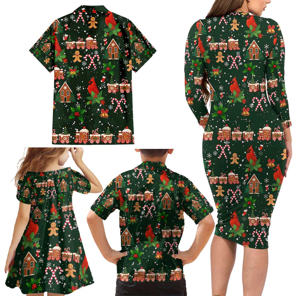 Love Cardinal Xmas Christmas Family Matching Long Sleeve Bodycon Dress and Hawaiian Shirt Xmas Holiday Patterns - Wonder Print Shop